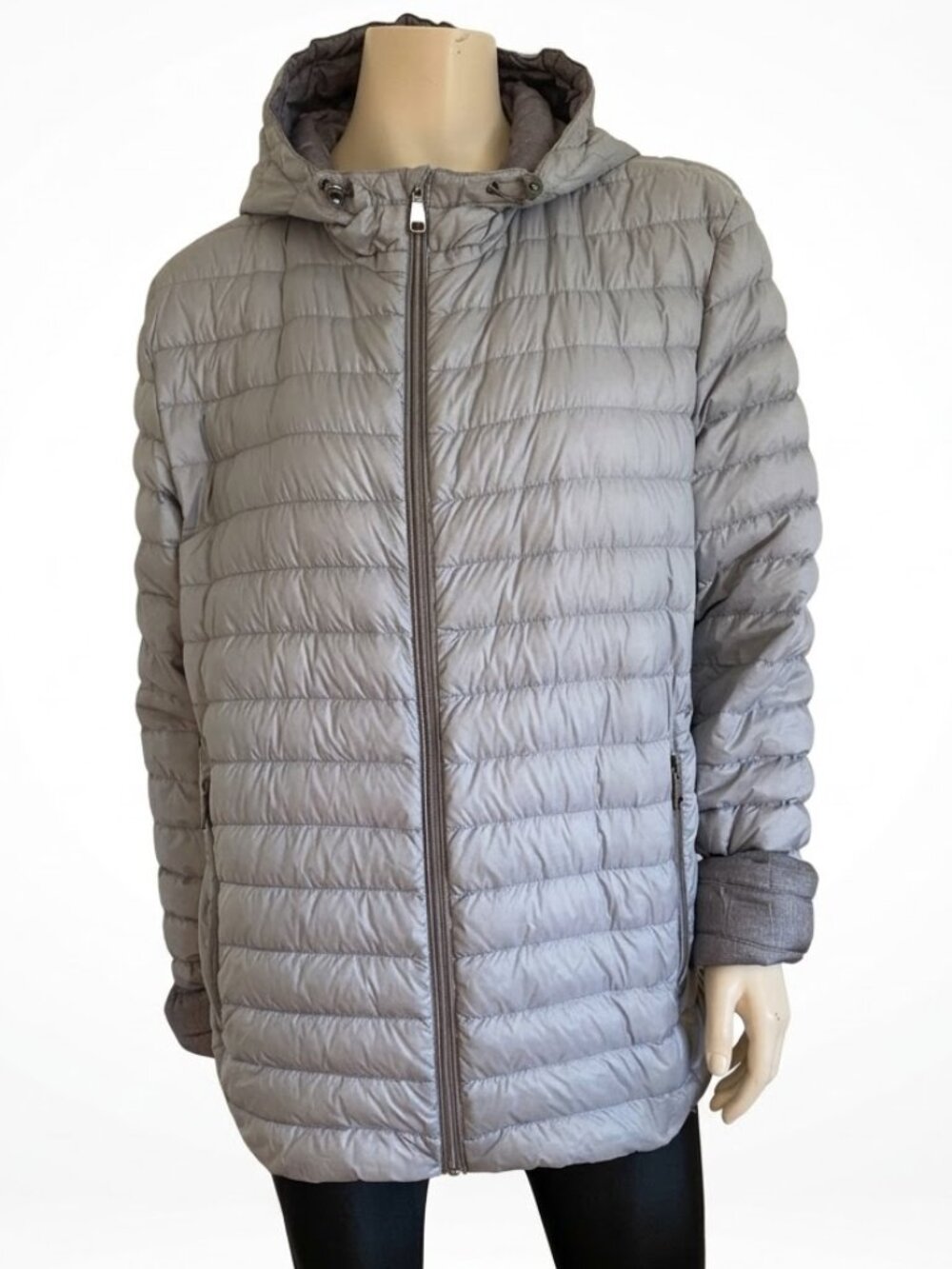 Geox Respira 90/10 Down Puffer Jacket Light Gray Women's SZ 10 Hooded Packable